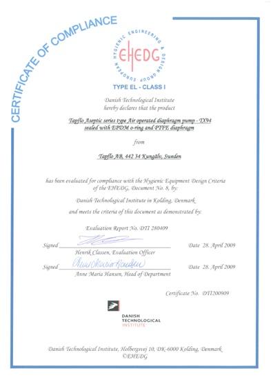 Tapflo-EHEDG-certificate